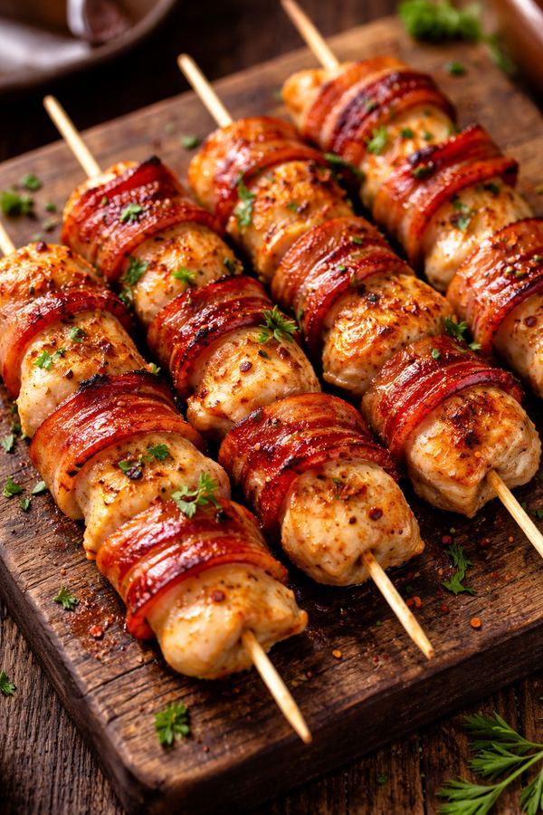 Espetinho de frango com bacon